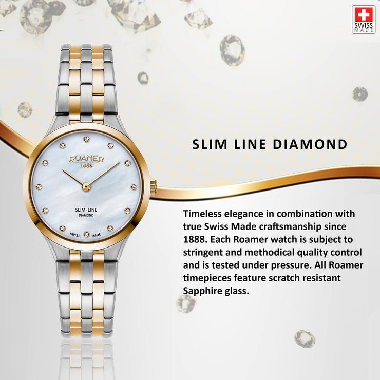 ROAMER Slim-Line Diamond Swiss Made White Round Dial Women&