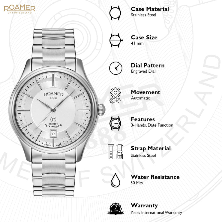 ROAMER Rotopower Automatic Silver Round Dial Men&