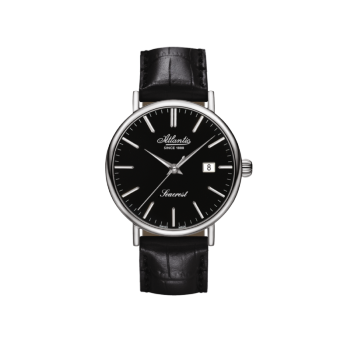 Atlantic Seacrest Black Steel with Leather Strap 50354.41.61