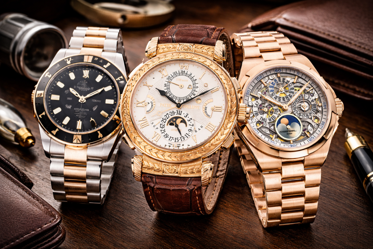 Authentic Swiss luxury watches displayed together for online buyers in India