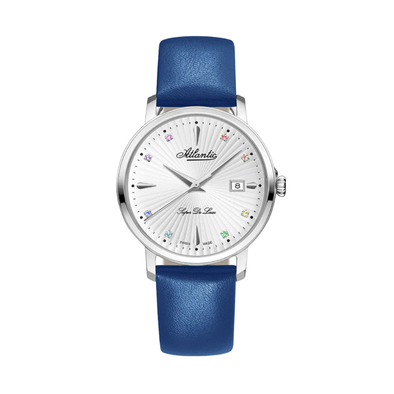 Atlantic Seabase chronograph men’s watch with blue dial and brown leather strap