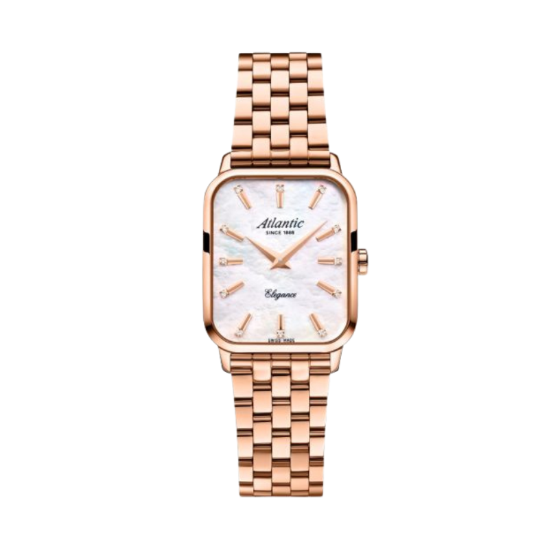 Atlantic Elegance Belle rose gold women’s watch with mother of pearl dial and metal bracelet