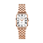 Elegance Belle rose gold PVD women’s watch with Roman numeral dial and metal bracelet