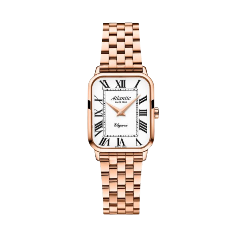 Elegance Belle rose gold PVD women’s watch with Roman numeral dial and metal bracelet