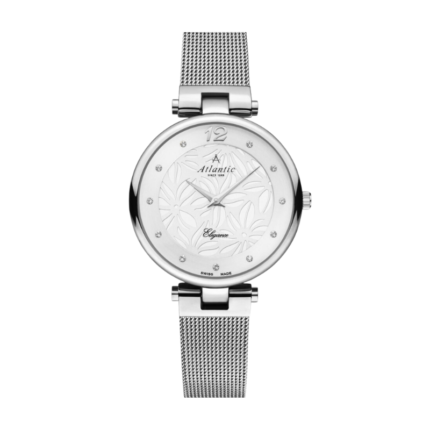 Atlantic Elegance Floral women’s quartz watch with silver dial and stainless steel bracelet