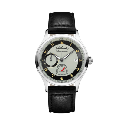 Luxury Swiss automatic watch with round dial, minimalist markers, and premium leather strap