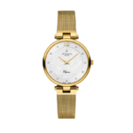 Atlantic Elegance Floral women’s quartz watch with silver champagne dial and stainless steel bracelet