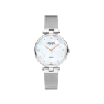 atlantic seabase mother of pearl dial womens quartz watch with diamond markers and mesh bracelet