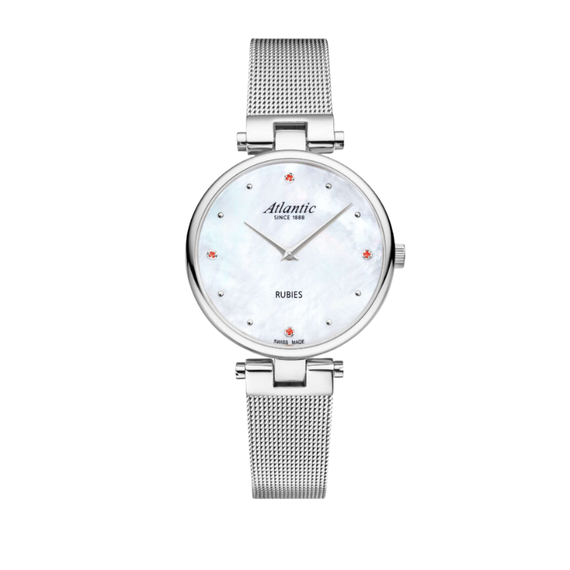 Atlantic Rubies women’s watch with mother of pearl dial and silver mesh strap