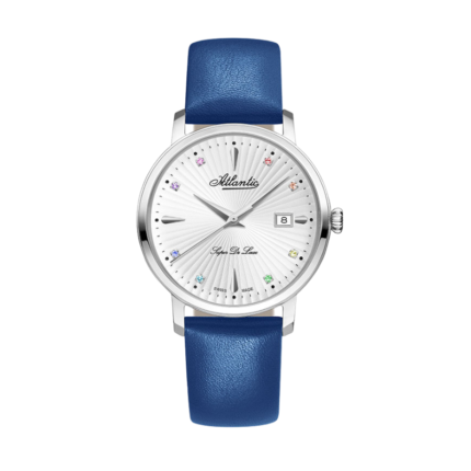 Atlantic women’s watch with blue dial and stainless steel bracelet