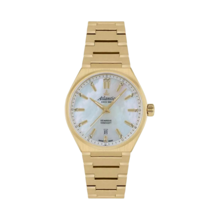 Atlantic men’s watch with white dial and gold stainless steel bracelet