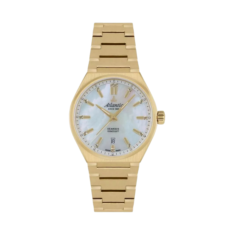 Atlantic men’s watch with white dial and gold stainless steel bracelet